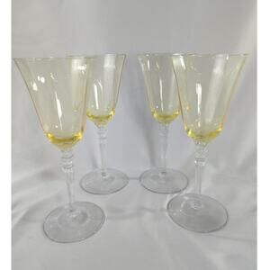 4 Fostoria Topaz Water Stems Vintage Hand Blown Waterfall Stem